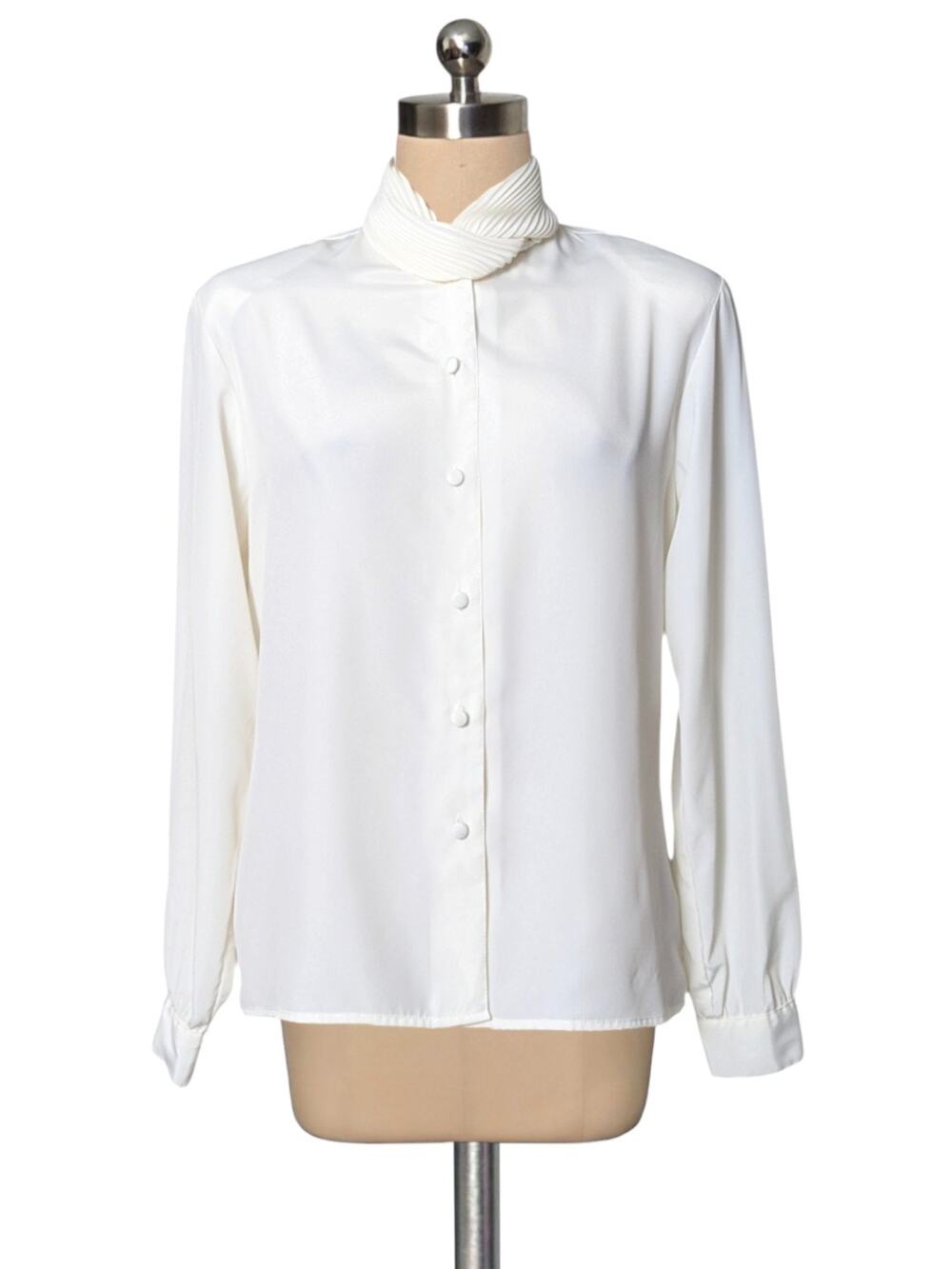 80's 90's Vintage EVA LAUREL New York Pleated Neck Design Blouse Shirt 6